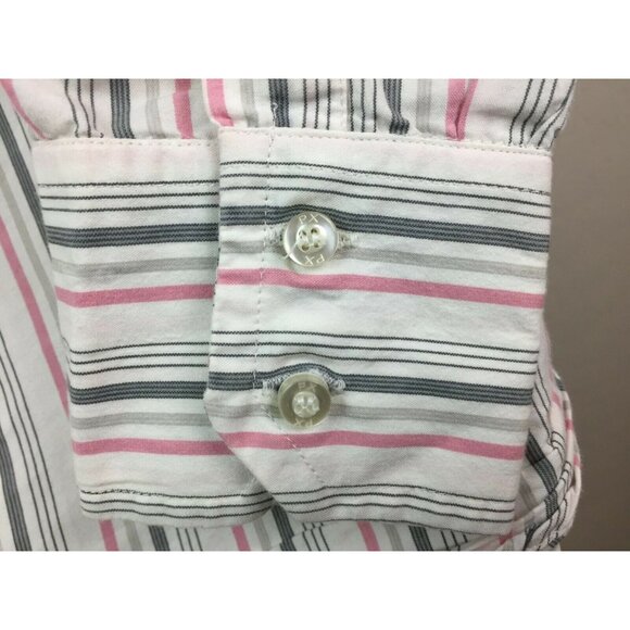 PX Clothing Mens Striped Button Up Shirt Pink Gray Size Medium - Picture 6 of 6